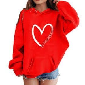 Red Heart Graphic Hoodie Sweatshirt with Pockets